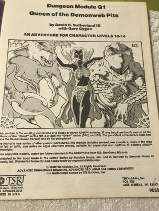 AD&D module Q1 Queen of the Demonweb Pits,  TSR 9035 print 1980 4
