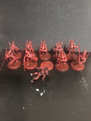 Chaos Daemons 10x Bloodletters Magnetized Bases Partially Painted.  Warhammer 40k