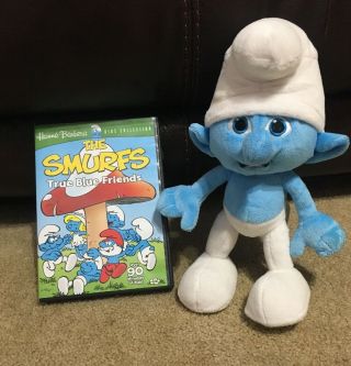 The Smurfs Plush Stuffed Toy 10 " Jakks Pacific With Smurfs Dvd True Blue Friends