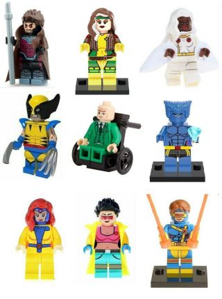 X - Men Set Of 9 Cartoon Wolverine,  Cyclops,  Etc.  Mini Figures Can Play With Lego`s