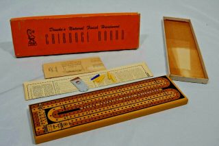 Vintage Drueke Cribbage Board Model 2050 With Box & Instruction Sheet