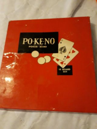 Vintage Pokeno Po - Ke - No Card Game (poker - Keno) With 12 Boards & Chips