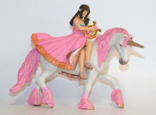 Princess Lyre On Her Unicorn Horse Figures 2pc Set Papo Pink Mane & Tail