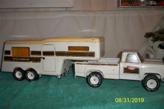 Tonka Fifth Wheel Camper Truck 1974 2100 Pressed Steel Toy 29 1/2 " Long