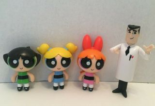 Powerpuff Girls Doll 2.  5 " Figurines Bubbles Buttercup Blossom With Prof.  Utonium