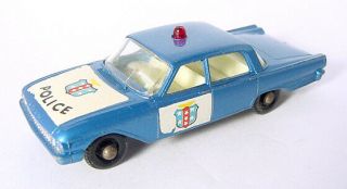 1963 Lesney Matchbox No.  55 Ford Fairlane Police Car Blue W Red Light