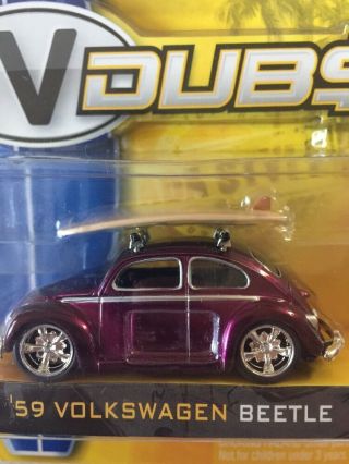 Jada V - Dubs 59 1959 Volkswagen Vw Beetle Surfboard Purple Die Cast 1/64 Scale