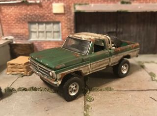 1971 Ford F - 100 Rusty Weathered Barn Find 4x4 1/64 Diecast Custom 4wd Truck