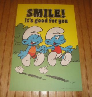 1981 Wallace Berrie Peyo Smurf Poster Smile It 
