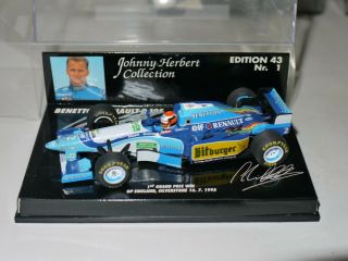Minichamps 1:43 F1 1995 Johnny Herbert Benetton Renault 1st Win Signed Twice