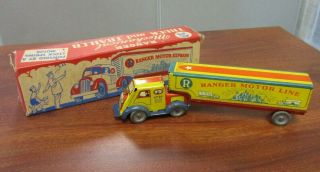 Vintage Ranger Steel Products Ranger Motor Express Tin Litho Wind Up Semi Truck