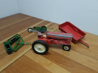 Tru Scale Vintage Toy Farm Tractor Made In U.  S.  A.  With Trailer,  Discer,