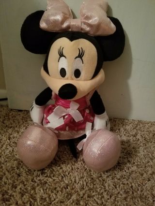 Disney Minnie Mouse Light Up Bow Tickle Pink Giggle Talk Plush Stuffed 17 "