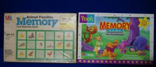 Vintage Milton Bradley Memory Card Games - Animal Families & Winnie The Pooh
