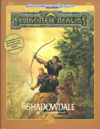 Fre1 Shadowdale,  Ad&d 1st Ed / 2nd Ed,  Tsr 9247,  Vgc,  Map