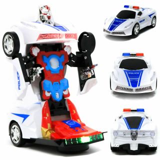 Deformable Robot Police Car Toy With Light And Sound Model Birthday Gift Vehicle