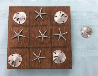 Tic Tac Toe Game Set With Metzke Pewter Starfish & Sand Dollars Nautical Decor