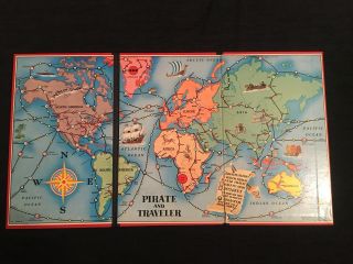 Vintage 1953 PIRATE AND TRAVELER Board Game Milton Bradley COMPLETE Geography 3
