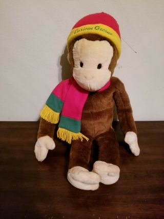 Macy’s Large Curious George 24 " Plush Toy Monkey Doll Stuffed Animal Cap Scarf