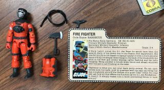 Gi Joe Arah 1985 Fire Fighter Barbecue Action Figure Complete W File Card Peach