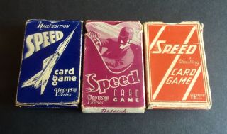 Set Of 3 Vintage Pepys Playing Card Decks - Speed - All Complete With Instructions