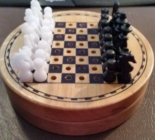 Wooden Imaginarium Mini Round 5 " Chess Set Small Pegs Collectible
