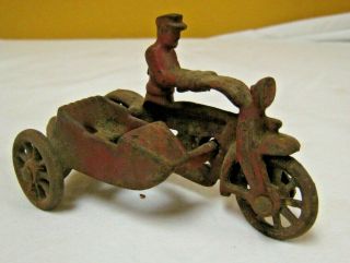 Hubley Cast Iron Red Cop Motorcycle With Side Car 4 " Lg Bc5
