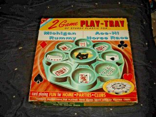 Vintage 1959 Michigan Rummy Ace Hi Horse Race 2 Game Play Tray,  Black Kitty Cat