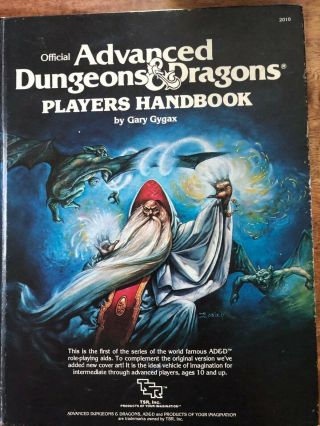 Tsr Ad&d Players Handbook Wizard Cover (6th Printing)