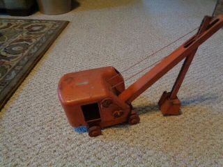 Vintage Orange Construction Steam Shovel Crane Bucket Pressed Steel Toy