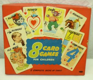 1953 Whitman 8 Card Games Set Old Maid Fortune Snap Animal Rummy Hearts Crazy 8