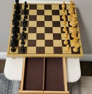 Small Wooden Chess Set With Drawer