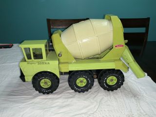 Vintage Mighty Tonka Ready Mixer Cement Truck Lime Green Metal Pressed steel 2