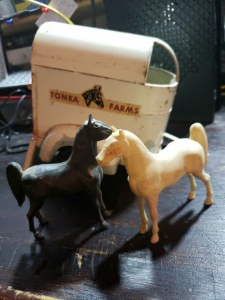 Vintage Tonka Farms Horse Trailer With 2 Horses 