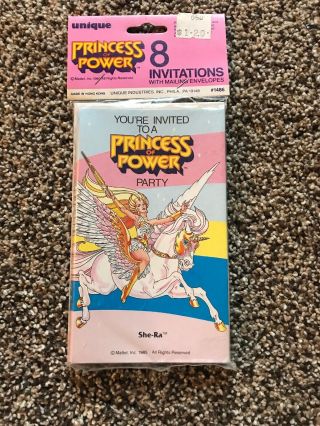 Vintage She - Ra Princess Of Power Party Supplies 1985 8 Invitations W/envelopes