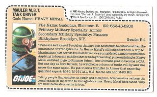 1985 Heavy Metal V.  1 Uncut Read File Card Peach Filecard Bio Gi Joe Jtc