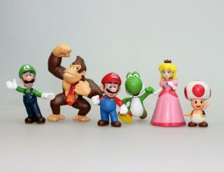 Popco Mario Series 1 Set Of 6 Mini Party Figures Mario,  Peach,  Toad,  Yoshi