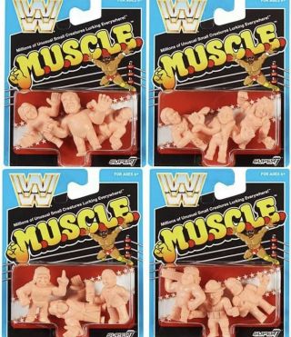 Mattel 7 M.  U.  S.  C.  L.  E.  Wwe Wrestling 4 Pack Set Of 12 2018 Sdcc Muscle Wwf