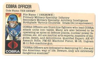 1982 Cobra Officer V.  1 Red Back File Card Peach Redback Filecard Orig Gi Joe Jtc