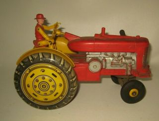 Louis Marx Reversible Farm Tractor W/ Driver Battery - Op Toy Tin Rear Wheels
