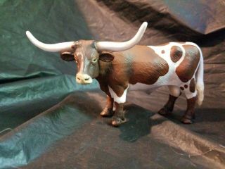 2002 Schleich Texas Longhorn Steer Bull Brown White Farm Ranch