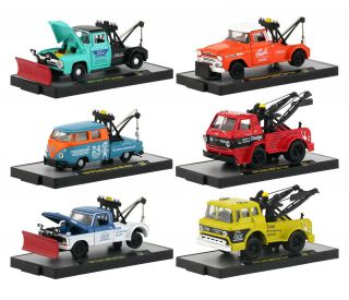 Opened Auto Tow Trucks 6 Pc Set,  Release 52 In Cases 1/64 M2 Machines 32500 - 52