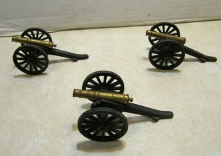 3 Small 4 1/4 " X 2 1/4 " Unmarked Cast Iron & Brass Cannons Cannon Gg184