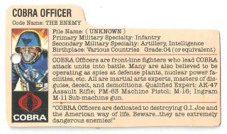 1982 Cobra Officer V.  1 Red Back File Card Peach Missile Command Orig Gi Joe Jtc