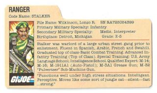 1982 Stalker V.  1 Straight Arm File Card Peach Filecard Bio Gi Joe Jtc