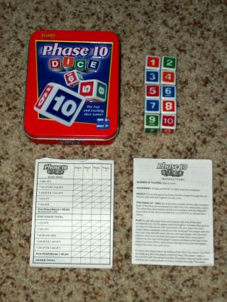 Phase 10 Dice Game Fundex 2004 Complete Tin Container Euc