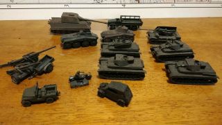 13 Roco / Dbgm Mini - Tanks / Panzer / Konigstiger / Jeep And Trailer