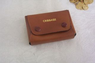 Vintage Travel Cribbage Game Ground Leather Pouch Board Horse Cards England