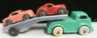 Vintage Barclay Toy No.  330 Single Deck Auto Transport Set With 2 Cars Bv - 011