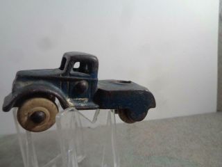 Cast Iron Toy Tow Truck Blaue Vintage White Wheels 3 " Long Missing Hook